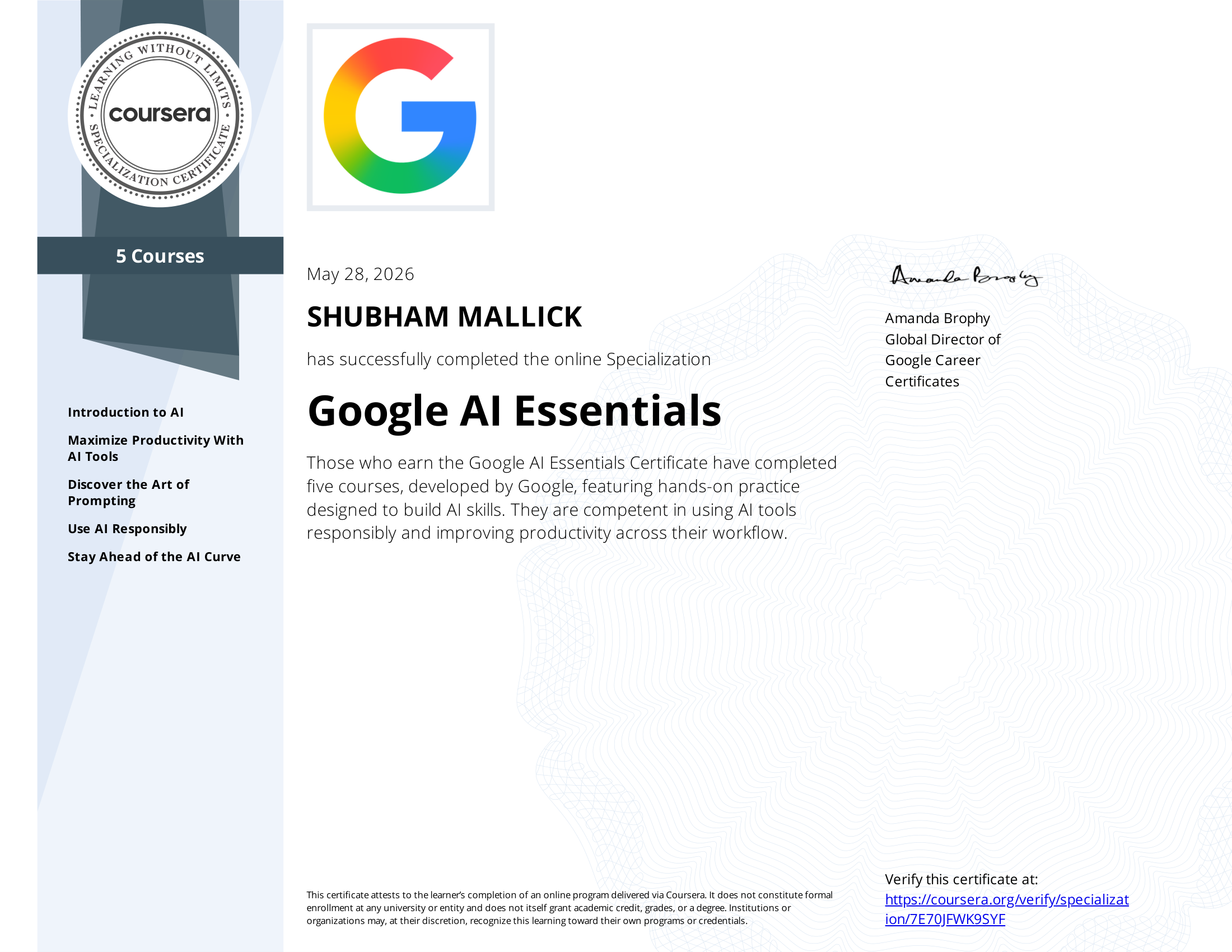Google AI Essentials Certificate